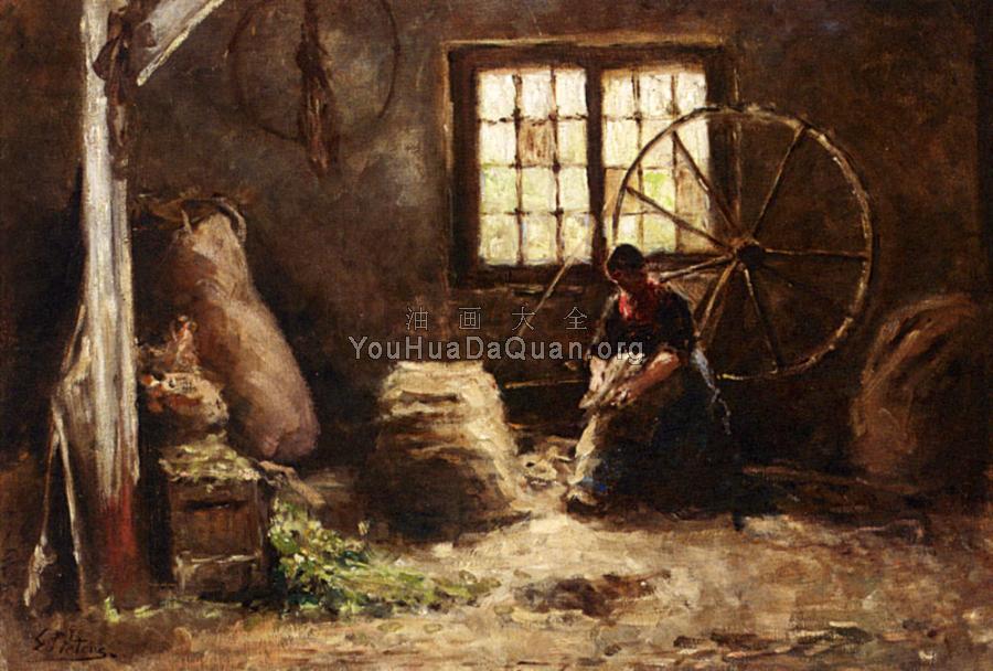 A Peasant Woman Combing Wool - 埃弗特·彼特斯
